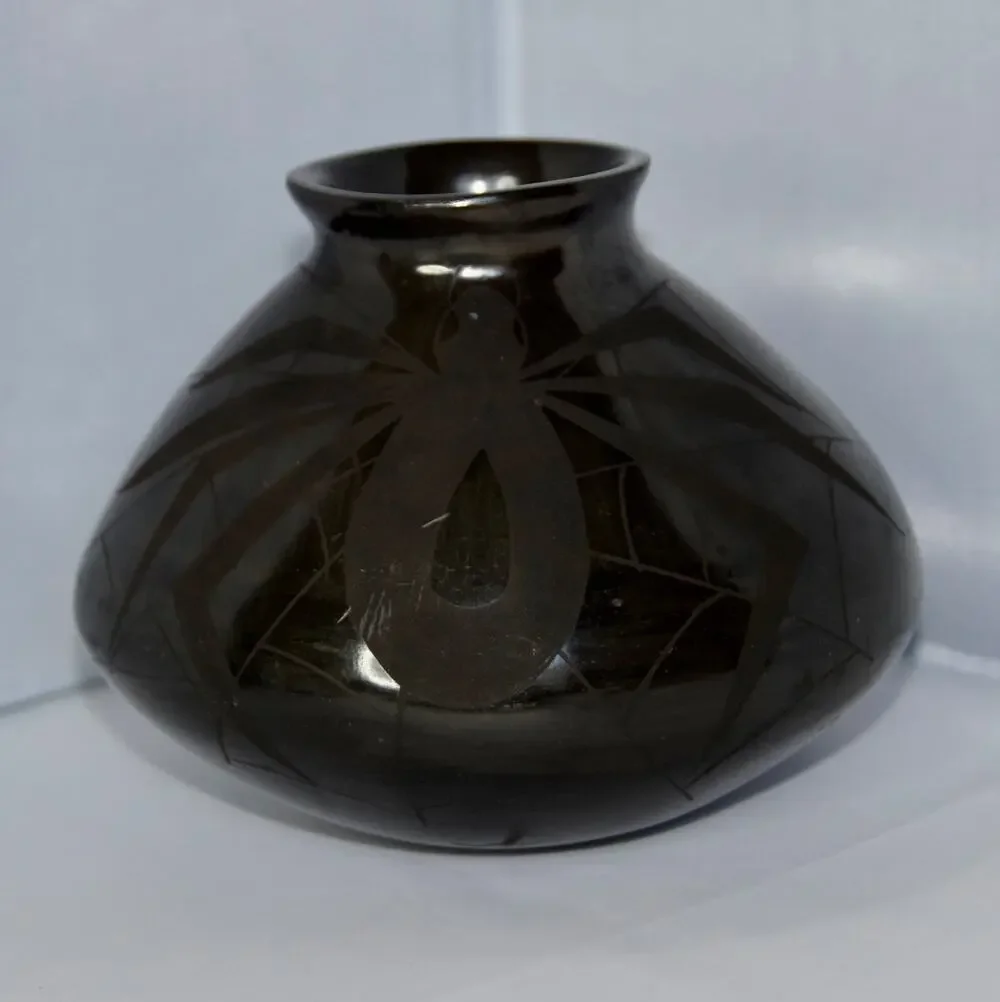 Mata Ortiz Black on Black Pottery Olla Vessel Signed by Efrain Lucero